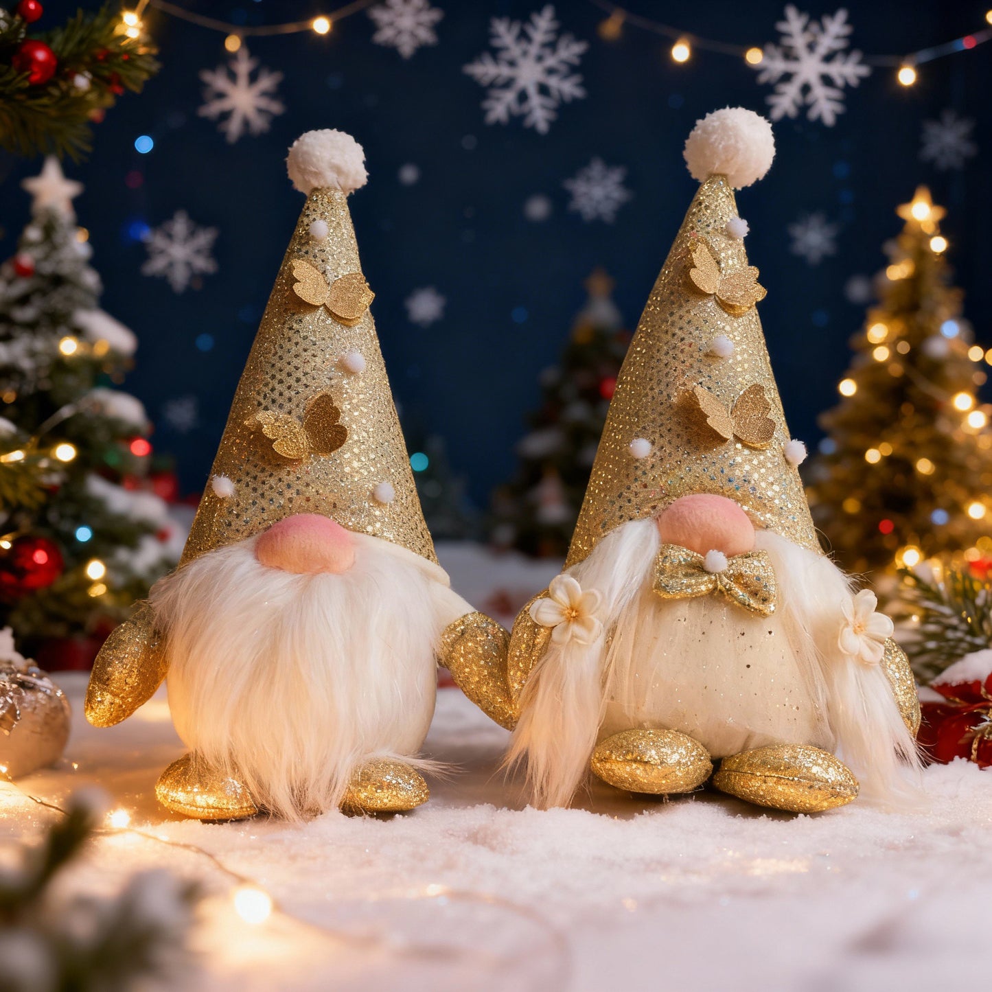 Gnomos Navideños Glam 50cm Pareja Decorativa