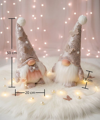 Gnomos Navideños Glam 50cm Pareja Decorativa