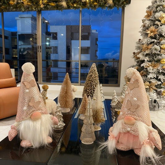 Gnomos Navideños Glam 50cm Pareja Decorativa
