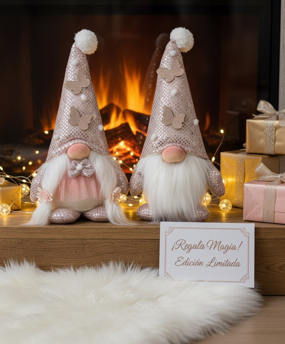 Gnomos Navideños Glam 50cm Pareja Decorativa
