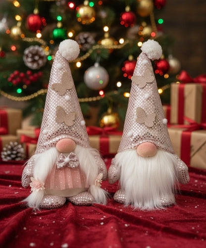 Gnomos Navideños Glam 50cm Pareja Decorativa
