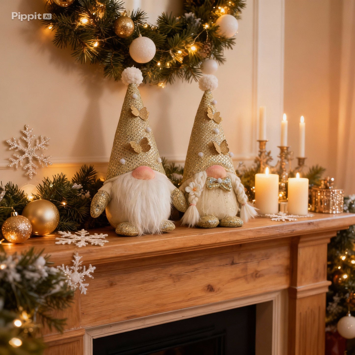 Gnomos Navideños Glam 50cm Pareja Decorativa